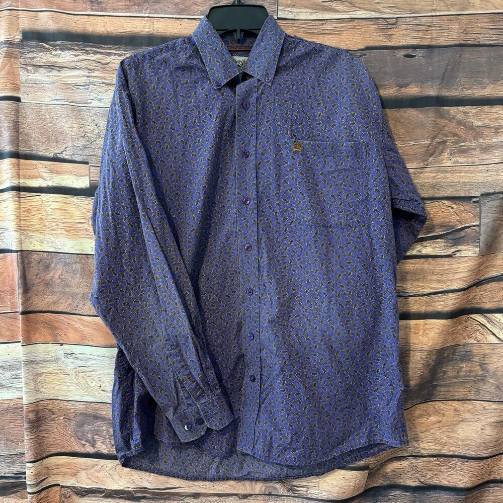 Cinch Shirt Mens Medium Purple Gold Paisley Geometric Print Western Button Up LS
